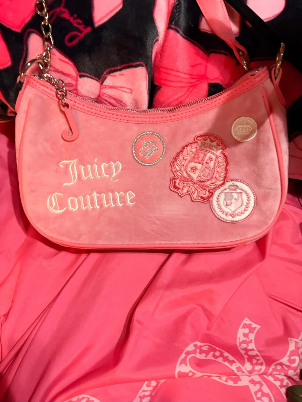 Juicy Couture Pink Shoulder Bag with Crest Patches